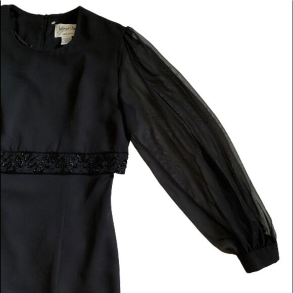 Jeffrey & Dara Dress by Linda Hutley Black Beaded Puff Sheer Sleeve Formal 10 - Picture 9 of 14